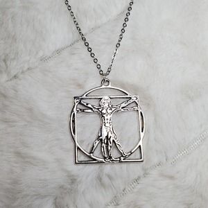 Leonardo Da Vinci Vitruvian Man Drawing Charm Necklace